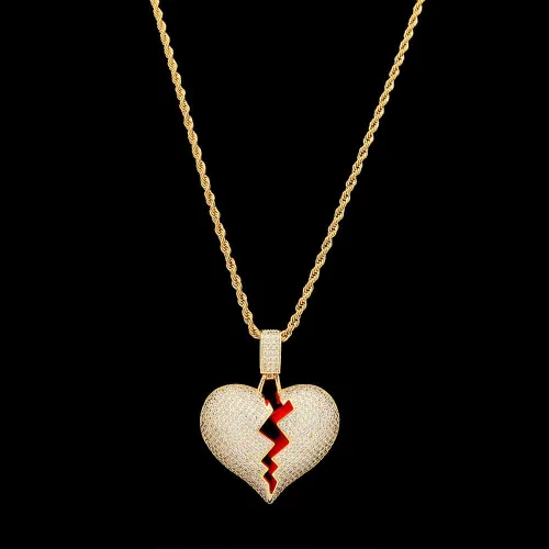 Miniatura 5 de putouzip Cadenas de corazón roto para hombre, chapado en oro de 18 quilates, collar de cadena de eslabones con colgante