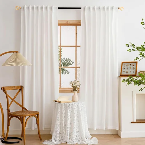 Miniatura 27 de Cortinas para ventana cortinas blancas traslúcidas de 90 pulgadas de largo, 2 paneles de cortinas de tul, paneles de ventana para cortinas de Blanco