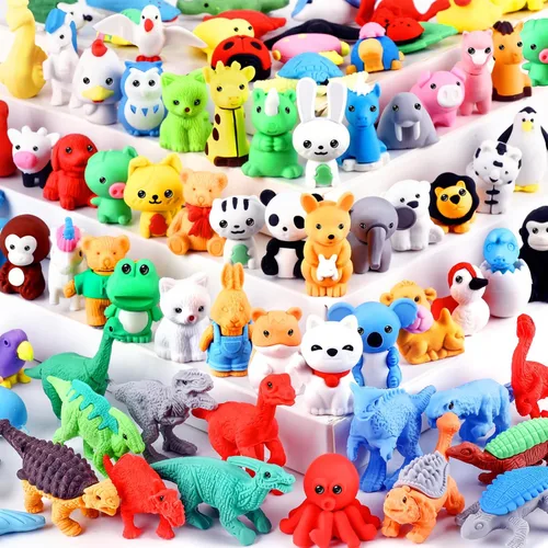 URSKYTOUS 80 borradores de animales de escritorio para niños, borradores de lápiz, mascotas de escritorio, borradores de rompecabezas 3D,