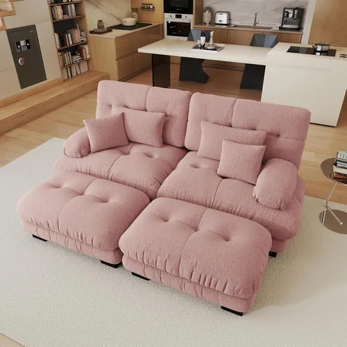 Miniatura 48 de Sofá modular de gran tamaño de 94 pulgadas, sofás seccionales grandes de color beige y blanco para sala de estar, juego de sofá de terciopelo, sofás