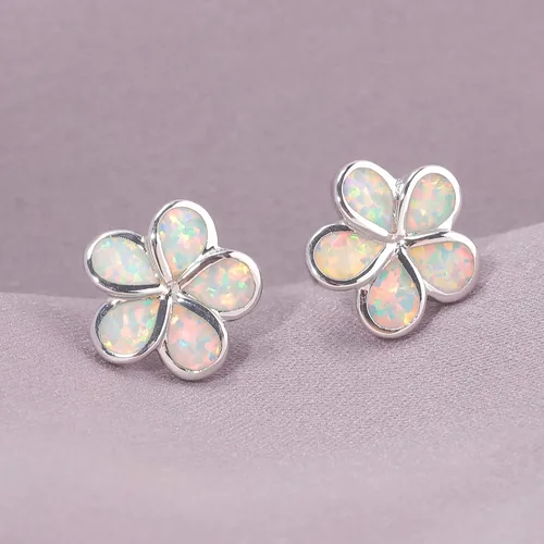 Miniatura 6 de CiNily - Aretes con forma de flor chapados en oro con ópalo hipoalergénicos, aretes colgantes con gota de flores, regalo de joyería para mujeres
