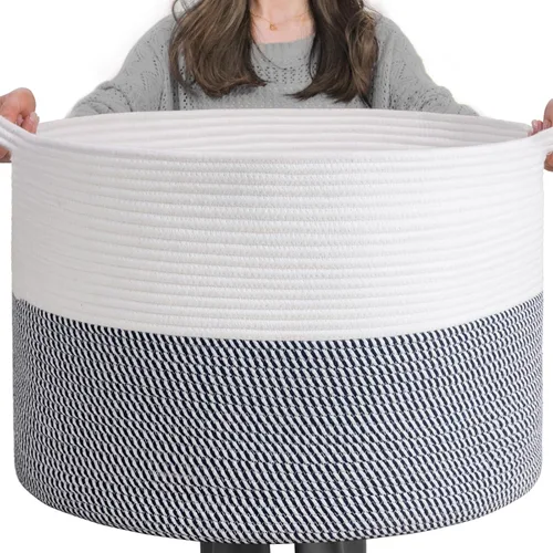 Miniatura 22 de INDRESSME Cesta de Cuerda de Algodón XXXLarge 21.7" x 21.7" x 13.8" Cestas Tejidas para Ropa de Bebé Cestas de Mantas Cesta de Juguetes con Textura
