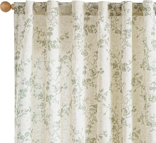 Miniatura 9 de Lazzzy - Cortinas de lino floral gris pardo de 84 pulgadas, cortinas de estilo granja con solapa trasera para sala de estar y dormitorio, cortinas