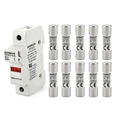 Miniatura 9 de Baomain Base portafusibles RT18-32 con fusibles de cerámica de 10x1A (0.394x1.496 in) - Montaje en riel DIN de 1 polo, indicador LED, certificado CE