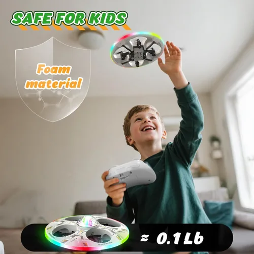 Miniatura 6 de Mini dron OVNI para niños – Avión volador RC de juguete helicóptero de control remoto con luces LED, vuelo automático, 2