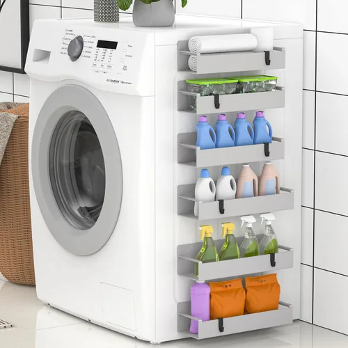 Miniatura 6 de HuggieGems Paquete de 6 organizadores magnéticos para especias para refrigerador y horno, organizadores de nevera gris claro y almacenamiento