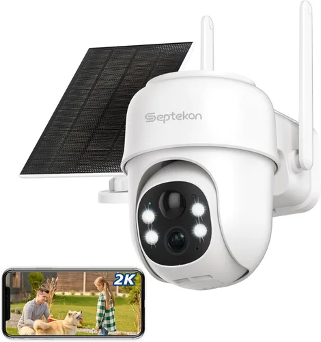 Septekon Cámaras de seguridad PTZ inalámbricas de 360° para exteriores, cámaras solares alimentadas por batería para vigilancia del hogar, cámara