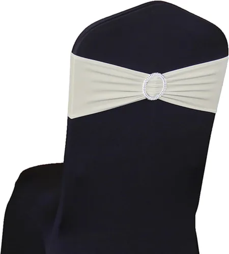 Miniatura 21 de Paquete de 50 unidades de cintas elásticas de elastano azul polvoriento para sillas, con moños, bandas de cubierta de silla elásticas, hebillas Azul