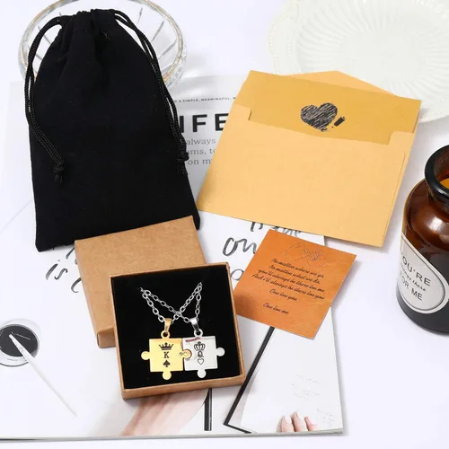 Miniatura 5 de Collar para parejas, hombres y mujeres, rompecabezas a juego, juego de dije de acero inoxidable K & Q, el mejor regalo para novio, novia en el día