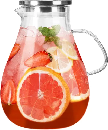 Jarra de vidrio con tapa, jarra de agua de vidrio de 1 galón, jarra de agua caliente/fría, jarra para bebidas de jugo y té helado con tapa (boca