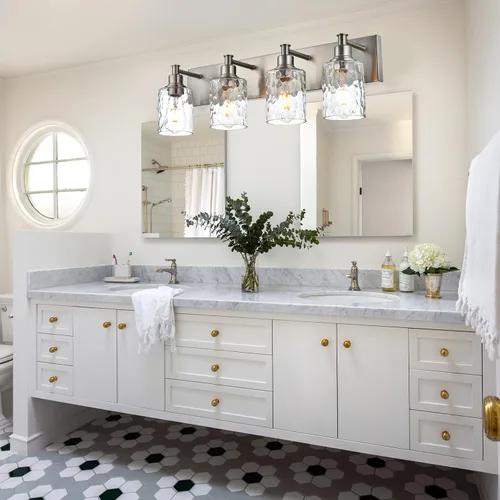 Miniatura 2 de BONLICHT Dispositivo de iluminación para tocador de baño con 4 luces, aplique de pared industrial de níquel cepillado con pantalla de vidrio