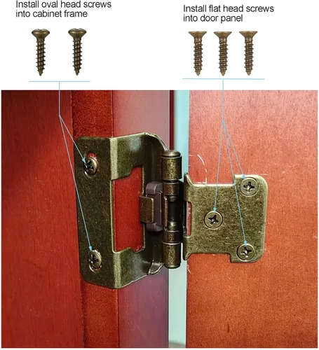 Miniatura 5 de Paquete de 4 (2 Pares) Bisagras de Gabinete de Latón Antiguo para Puerta de Gabinete de Cocina, Envolvente Parcial de Cierre Automático