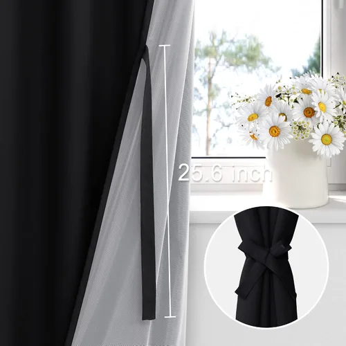 Miniatura 3 de XWZO Cortinas Opacas 100% Blancas - Cortinas de Bloqueo Total de Calor y Luz con Forro Negro para Dormitorio/Cuarto de Lavado, Paneles de Ventana