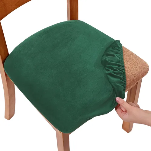Miniatura 11 de Smiry - Fundas de asiento de terciopelo para sillas de comedor, juego de 4, ajuste elástico, extraíbles, lavables, protectores de cojín de asiento