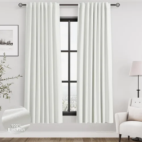Miniatura 105 de Cortinas de lino 100% opacas para dormitorio, 102 pulgadas de largo, con pestaña trasera, bolsillo para barra, paneles acústicos con aislamiento