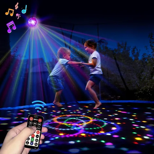 Luces LED para trampolín con música, 9 colores, control remoto - Sincroniza hasta 16 pies, 15 pies, 14 pies, 12 pies, 10 pies, accesorios de