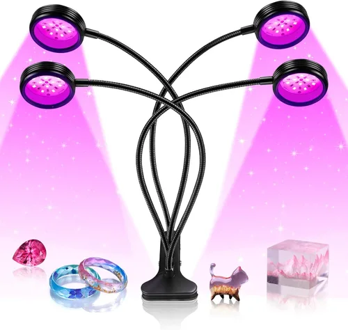Miniatura 8 de Luz Negra LED de Doble Cabezal, Luminaria de Luz UV de 20W con Abrazadera, Lámpara de Cuello de Ganso UV de 395-405nm Alimentada por USB para Fiesta