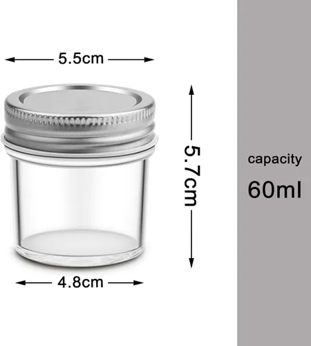 Miniatura 2 de Paquete de 16 tarros de vidrio de 2 onzas con tapas, mini vasos de chupito con tapa de metal, tarros redondos de vidrio para conservas, recipientes