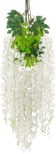 Miniatura 31 de Paquete de 12 guirnaldas de flores colgantes de glicina blanca, enredaderas de flores artificiales de 3.77 pies, glicinia falsa, guirnalda colgante