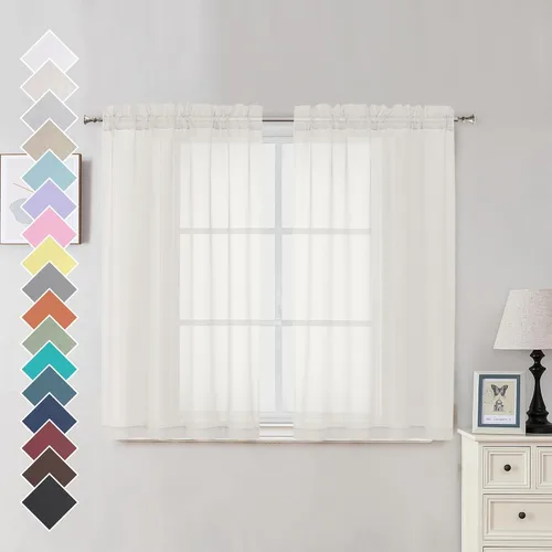 Miniatura 104 de OVZME - Cortinas traslúcidas blancas de 45 pulgadas de largo, 2 paneles, cortinas de gasa con bolsillo para barra para ventanas pequeñas, cada una