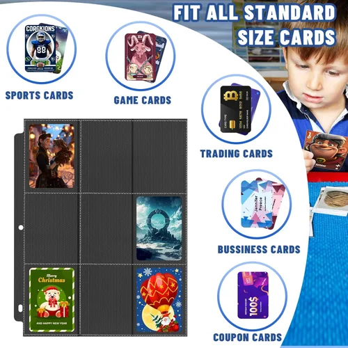 Miniatura 2 de Carpeta de 900 bolsillos con fundas para tarjetas de intercambio, fundas para tarjetas de béisbol compatibles con tarjetas deportivas de tamaño Negro