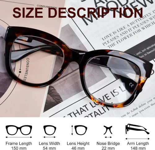 Miniatura 4 de Gafas de lectura de gran tamaño para mujeres y hombres, marco grande de moda, bloqueo de luz azul, lentes de lectura con bisagras de resorte tortuga