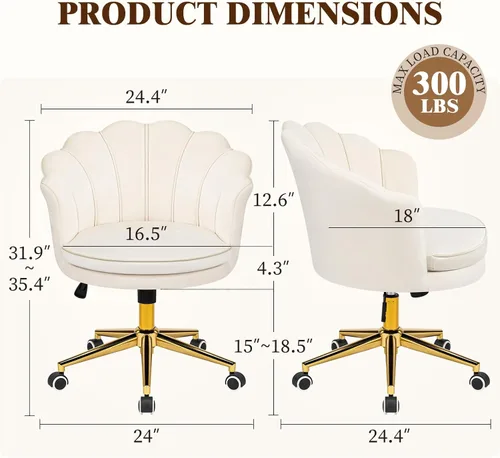 Miniatura 2 de Furnicomfy - Silla de escritorio para oficina en casa con respaldo, elegante silla de escritorio de maquillaje con ruedas, sillón giratorio de Blanco