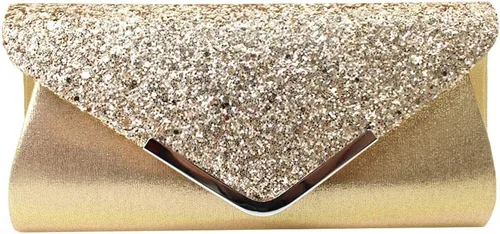 Miniatura 9 de Queena Bolso de mano de noche brillante con purpurina para mujer, bolso de mano con cadena para boda, fiesta, graduación, regalo para mamá, esposa