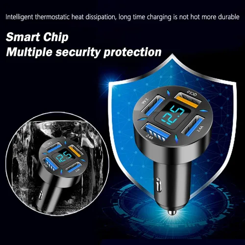 Miniatura 5 de Cargador de coche USB rápido de 66 W con voltímetro pantalla de luz LED, adaptador de cargador de coche compatible con iPhone 1pcs negro