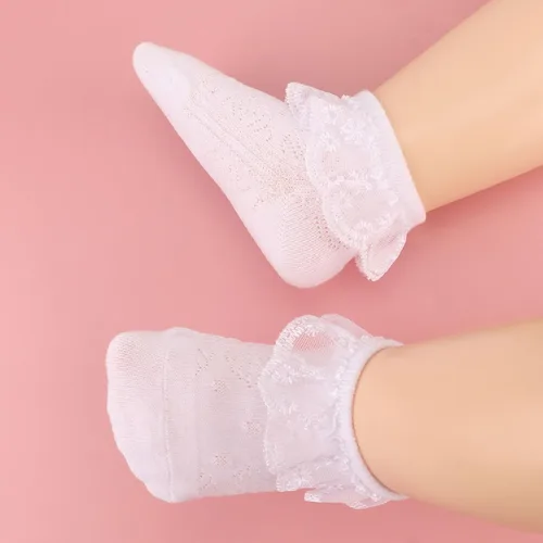 Miniatura 5 de DRESHOW BQUBO - Calcetines de encaje con volantes y ojales para bebés, calcetines finos para recién nacidosbebésniños pequeños