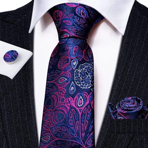 Miniatura 5 de YOHOWA Conjunto de corbata de boda para hombre, corbatas de cachemira con pañuelo, gemelos de seda formal para negocios