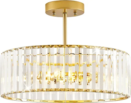 Miniatura 20 de YURNYQ Lámpara de Techo de Cristal, Moderna Lámpara de Techo Semi Empotrada, Luminarias de Techo Cromadas para Pasillo, Cocina, Entrada, Dormitorio