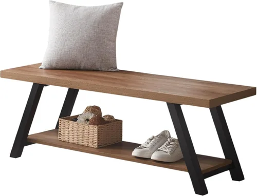 Miniatura 9 de LVB Banco de Entrada Industrial, Banco de Almacenamiento de Madera y Metal para Sala de Estar y Comedor, Banco de Zapatos de Estilo Campestre