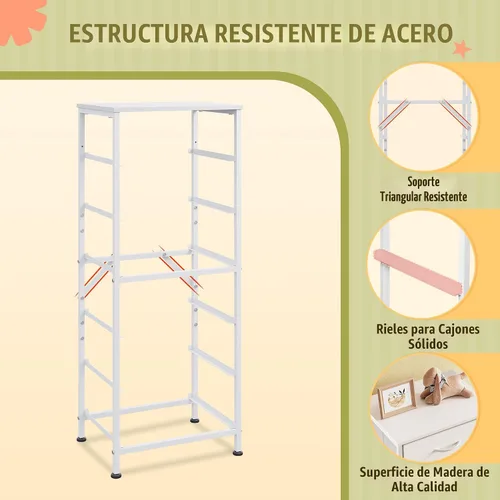 Miniatura 8 de WLIVE - Cómoda alta blanca para dormitorio, 6 cajones y cómodas, cómoda de tela para armario, sala de estar, mesa de noche con marco de metal, torre