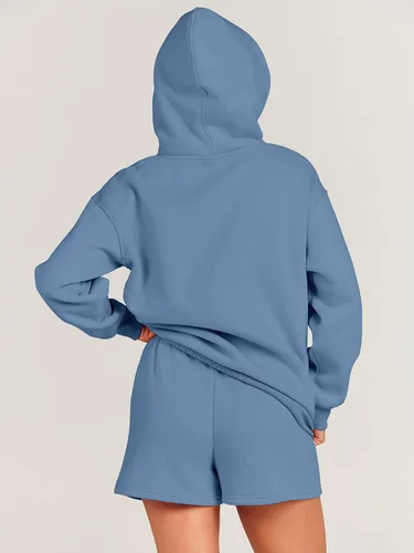 Miniatura 4 de ANRABESS Conjunto de 2 piezas para mujer, sudadera con capucha de gran tamaño, pantalones cortos, sudadera para descansar, ropa deportiva de moda