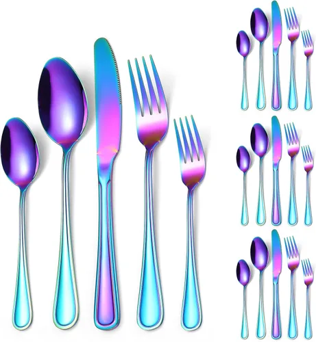 Miniatura 27 de Modern Silverware - Juego de cubiertos martillados de acero inoxidable de 20 piezas para 4 personas, incluye tenedores, cucharas, cuchillos, plateado