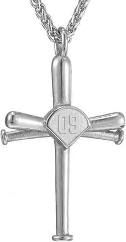 Collar de béisbol para hombres y niños, con cruz y número inicial 0-99, cadena y dije de acero inoxidable, hecho a medida para mujeres y niñas