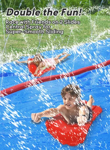 Miniatura 3 de Spring Water Tobogán acuático de 22 pies para niños y adultos, toboganes de agua extra largos y resistentes con rociadores, tobogán de 2 carriles