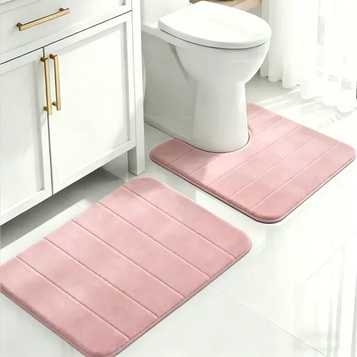 Miniatura 14 de Juego de 2 alfombras de baño de espuma viscoelástica, súper suaves, absorbentes, de secado rápido, alfombras de baño de espuma viscoelástica
