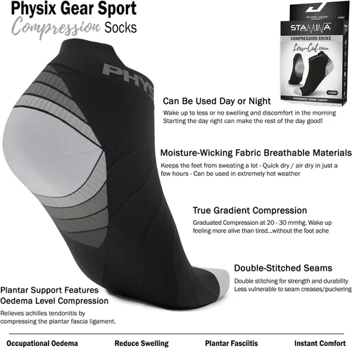Miniatura 3 de Physix Gear - Calcetines deportivos de compresión para hombre y mujer, mejor para fascitis plantar y resistencia