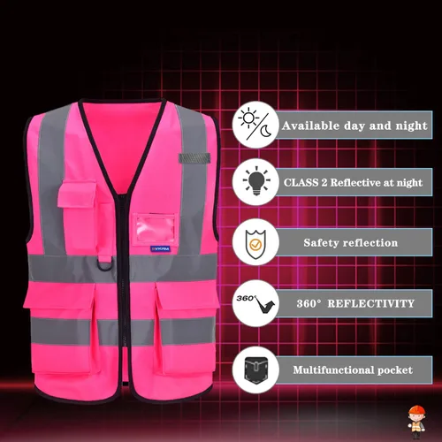 Miniatura 4 de A-SAFETY Chalecos de seguridad rosa para mujer, chaleco de seguridad de trabajo con tiras reflectantes, talla XXL Rosado