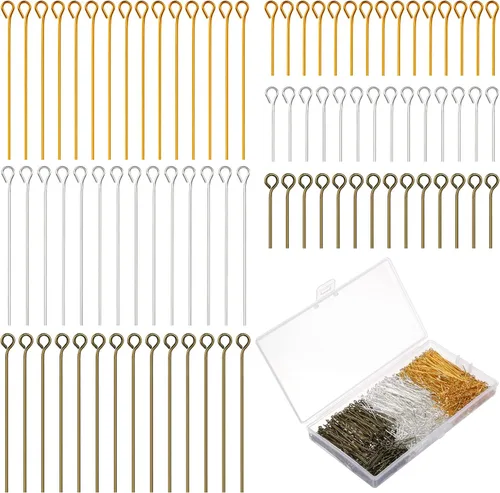 BENBO - 1200 alfileres para la fabricación de joyas, 1200 unidades, 3 colores, alfileres de ojos abiertos, mezcla de hallazgos de joyería, bucles