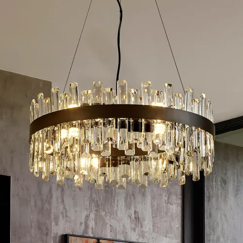 Lámpara de Araña de Cristal Moderna Negra de 21.7", Accesorios de Iluminación de Lujo, Candelabros de Cristal de 2 Anillos para Comedor, Iluminación