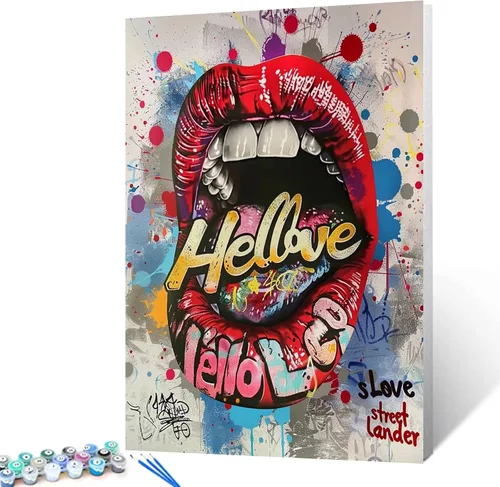 Tucocoo Kits de pintura por números para adultos y niños – Labios Graffiti que sobresale lengua – Pintura al óleo digital sobre lienzo para
