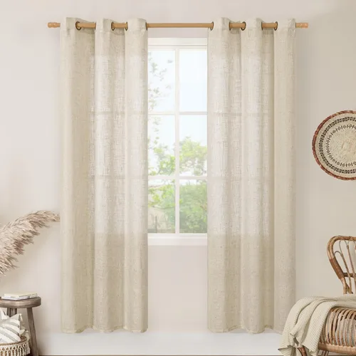 Miniatura 178 de LAMIT Cortinas de lino sintético para dormitorio, paneles filtrantes de luz, cortinas de lino con protección de privacidad con ojales para ventanas
