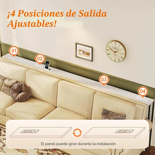Miniatura 5 de SUPERJARE Mesa de sofá de 102.3 pulgadas con 2 tomas de corriente y puertos USB-C, mesa consola estrecha de 5.9 pulgadas con almacenamiento, extra
