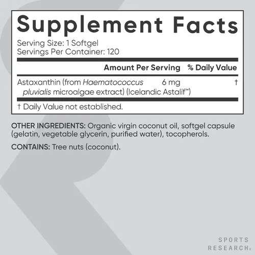 Miniatura 5 de Sports Research Suplemento de astaxantina de triple fuerza (6 mg) con aceite de coco orgánico para actividad antioxidante, apoyo a la salud