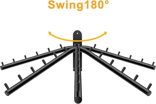 Miniatura 3 de Bosszi Paquete de 2 percheros plegables montados en la pared, ganchos de ropa de acero inoxidable con soporte para brazo oscilante, sistema colgante
