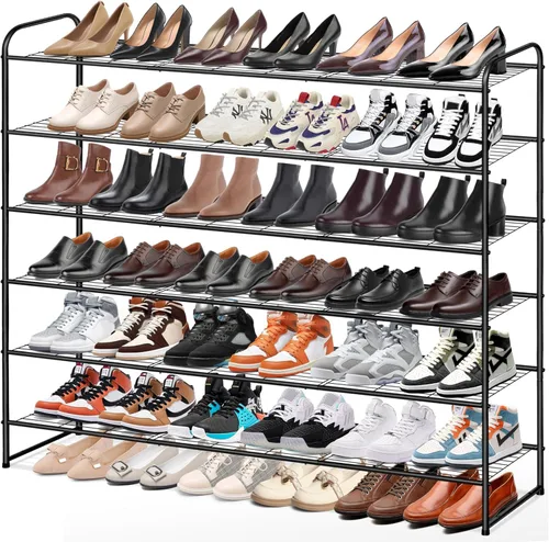 Miniatura 18 de KEETDY Organizador de zapatos largo de 2 niveles para armario, zapatero de metal para entrada, amplio estante apilable para zapatos con rejilla