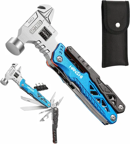 Miniatura 13 de HANSHI Llave Inglesa Ajustable Multiherramienta Martillo para Supervivencia, 16 en 1 Alicates Multiherramientas con Funda de Nylon, Navaja